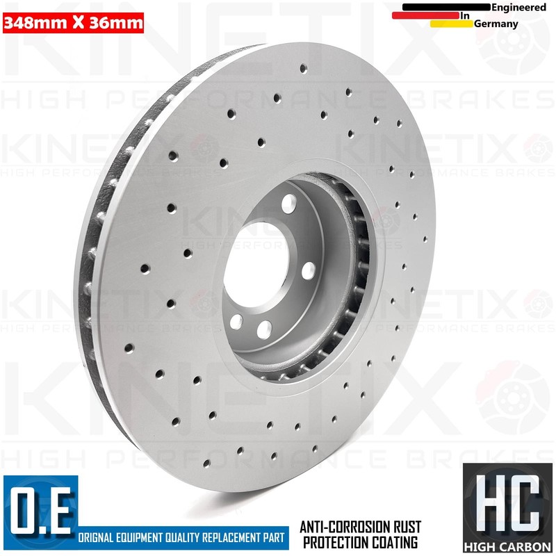 FOR BMW 5 SERIES 535d F07 F10 F11 M SPORT DRILLED FRONT BRAKE DISCS PAIR 348mm gallery