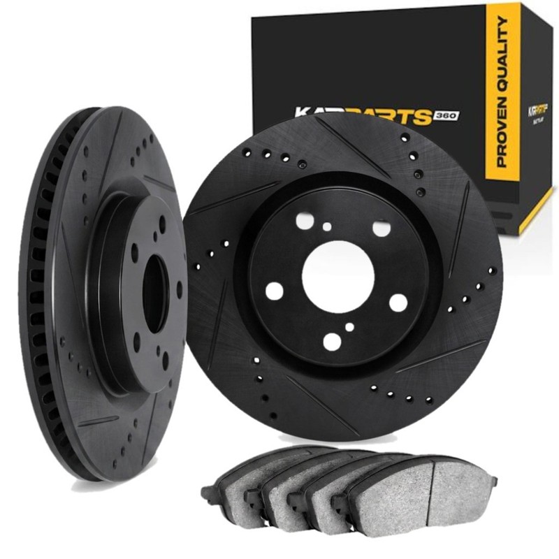 For BMW 760i 2004-2006 Brake Rotor Set | Cast Iron | Black | Drilled And Slotted