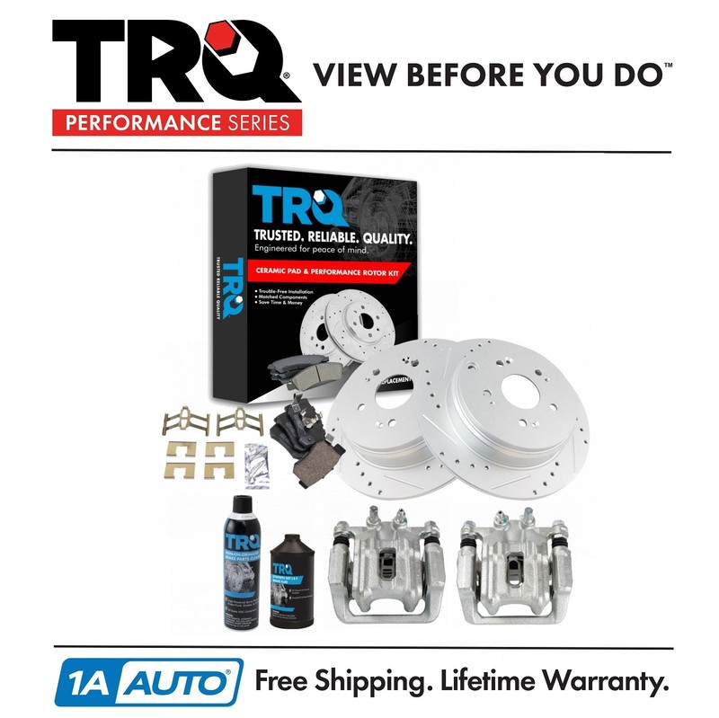 TRQ Rear Brake Calipers Ceramic Pads & Rotors Fits 2005-2006 Honda CR-V
