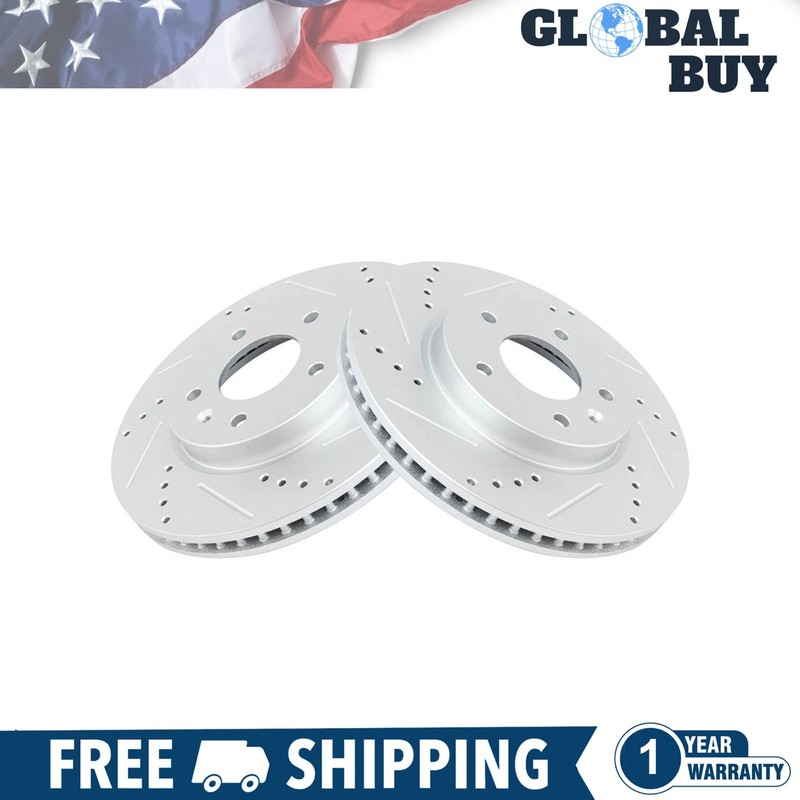 New Performance Brake Rotor Drilled Slotted Coated Front Pair For Chevy GM