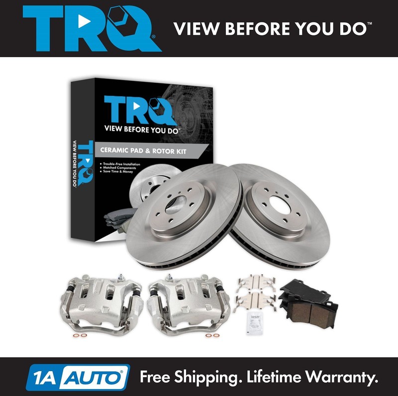 TRQ Front Brake Calipers Ceramic Pads Rotors for 11-12 G37 M37 QX70 09-14 370Z