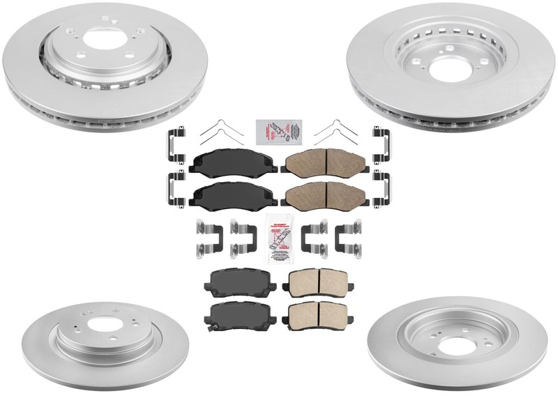 F&R Coated Rotor Brake Rotors & Ceramic Brake Pads Fits 2018-2020 Honda Odyssey
