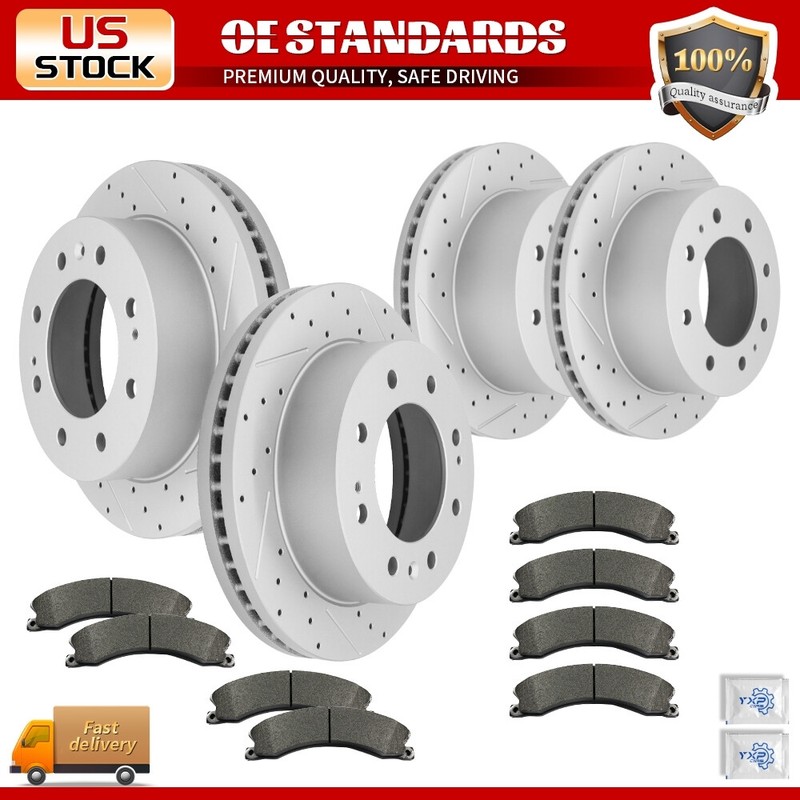 Front Rear Drilled Rotors Ceramic Brake Pads for Silverado Sierra 2500 3500 HD