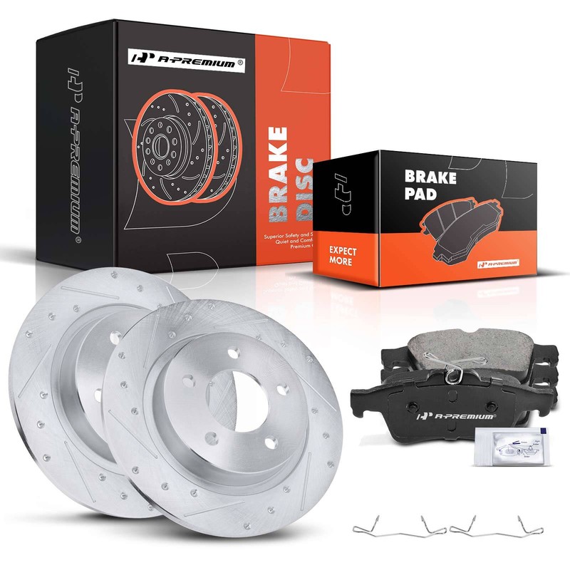 A-Premium Rear Drilled Rotor & Brake Pads for Mazda 3 2005-2013 2.0L 2.3L 2.5L
