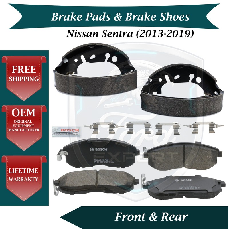 Bosch OEM Front Pads & Rear Shoes For 2013-2019 Nissan Sentra 10 Year Warranty