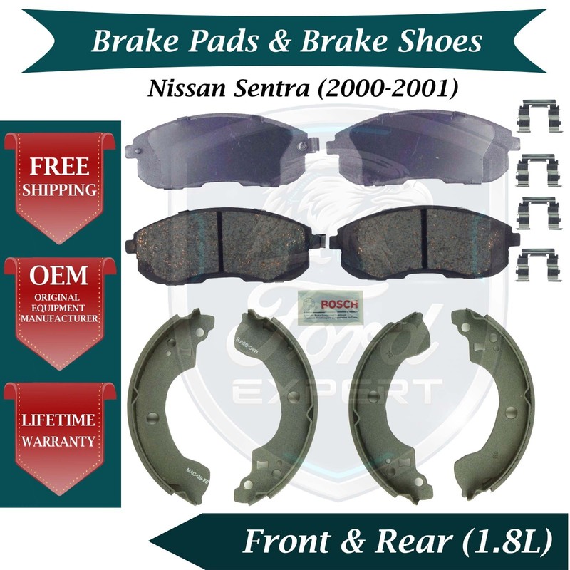 Bosch OEM Front Pads & Rear Shoes For 2000-2001 Nissan Sentra Lifetime Warranty