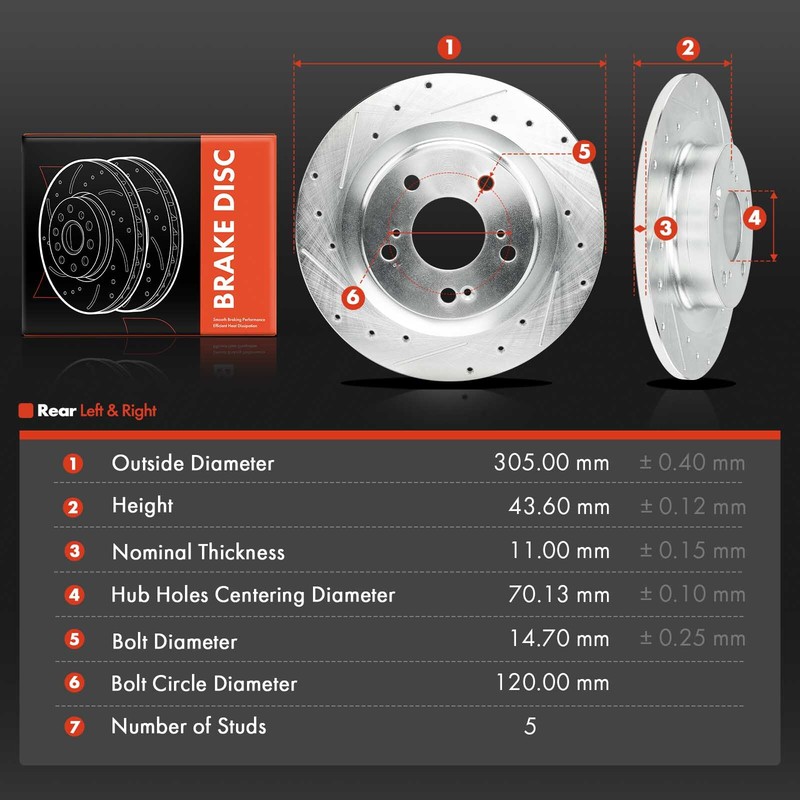 2Pcs Rear Side Drilled Brake Rotors for Honda Civic 2017-2020 2023 2.0L Type R gallery