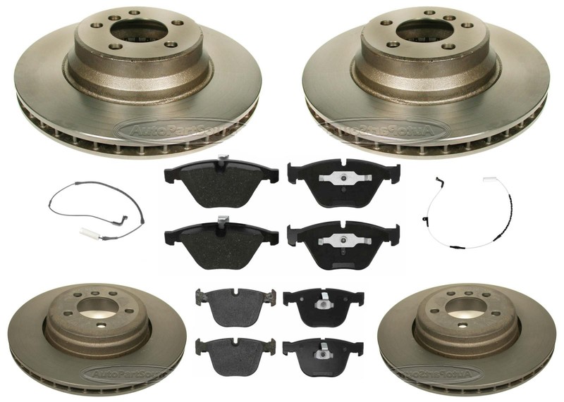 Front & Rear Carbon Coated Rotors EPS Brake Pads & Sensor For BMW 745i 02-2005