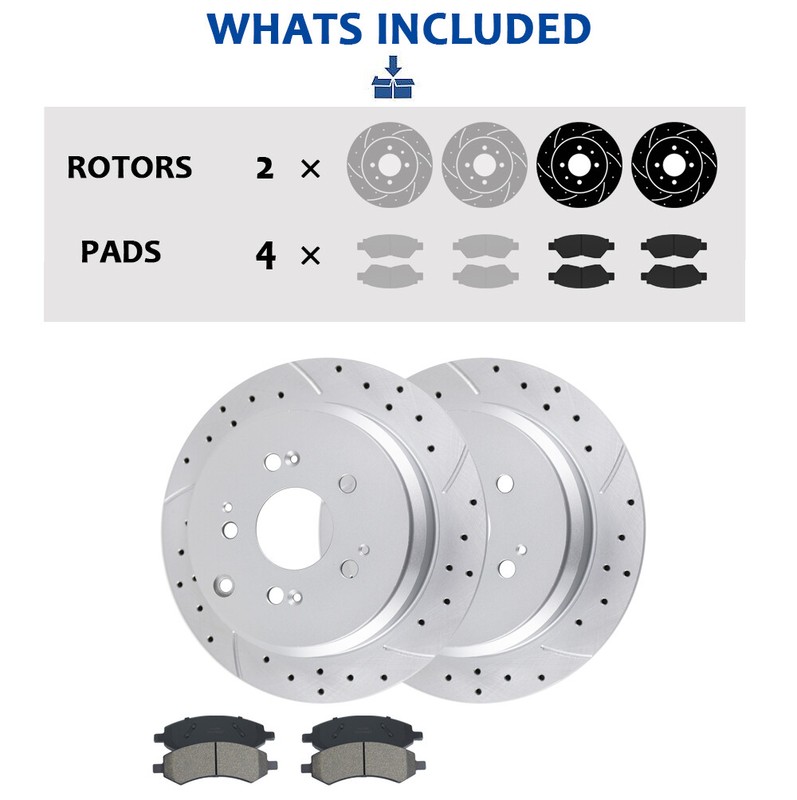 Rear Brake Rotors Pads Kit for Honda Odyssey 2005-2010 Drilled Slotted Brakes gallery