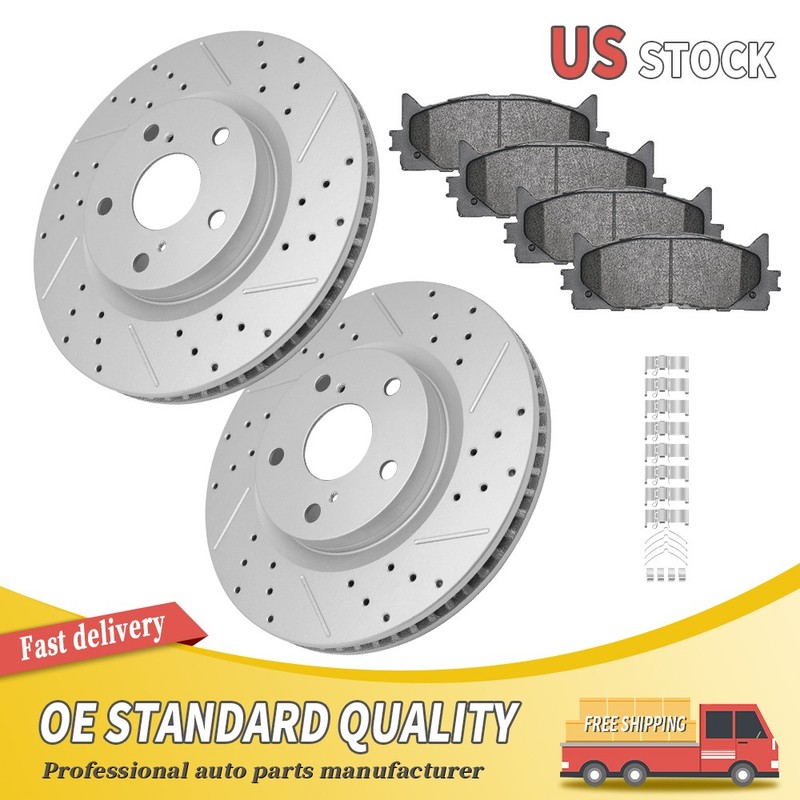Front Drilled Brake Rotor Ceramic Brake Pads For Camry Avalon Lexus ES300H ES350