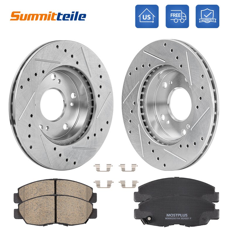6PCS Front Drilled Disc Brake Rotors & Brake Pads For 2006-2011 Honda Civic