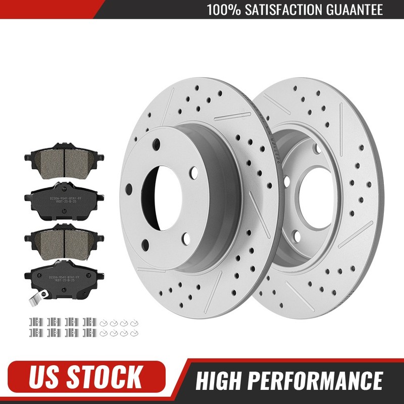 For Nissan Sentra 2020 – 2024 Rear Drilled Brake Disc Rotors Ceramic Brake Pads