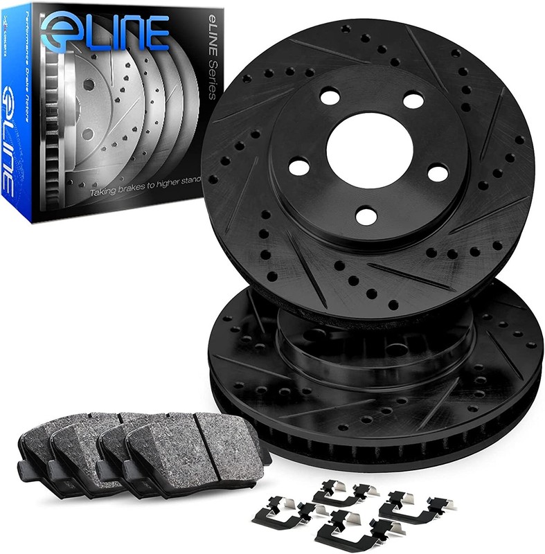Rear Brake Rotors Drill Slot Black + Ceramic Pads and Hardware Kit 1BC.42020.42