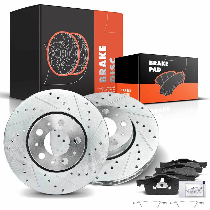 6x Front Drilled & Slotted Brake Rotor & Ceramic Pads for Volvo S60 S80 V70 XC70