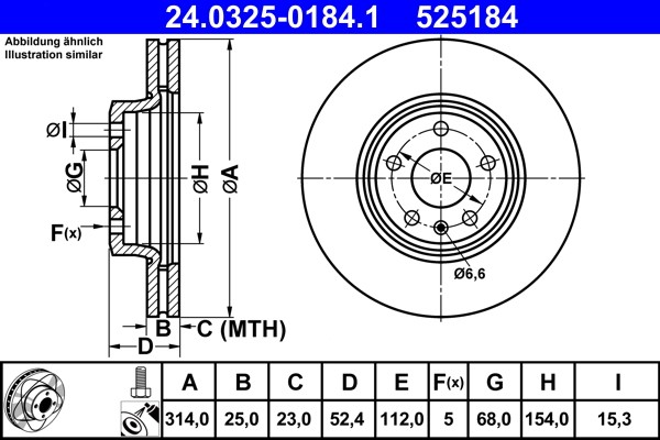 ATE 24.0325-0184.1 Brake Disc for Audi