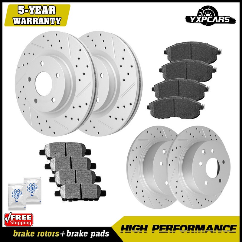 Front & Rear Drilled Brake Rotors + Brake Pads for 2007 2008- 2013 Nissan Altima