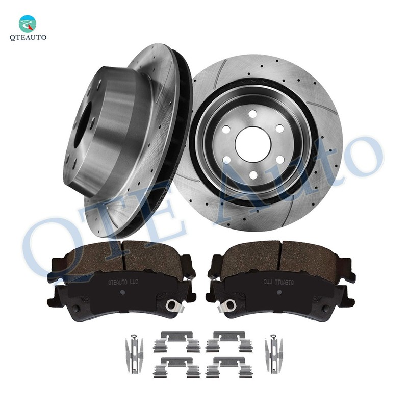 6 Rear 330mm Drilled Brake Rotors-Ceramic Brake Pad To 2001-2005 GMC Sierra 1500