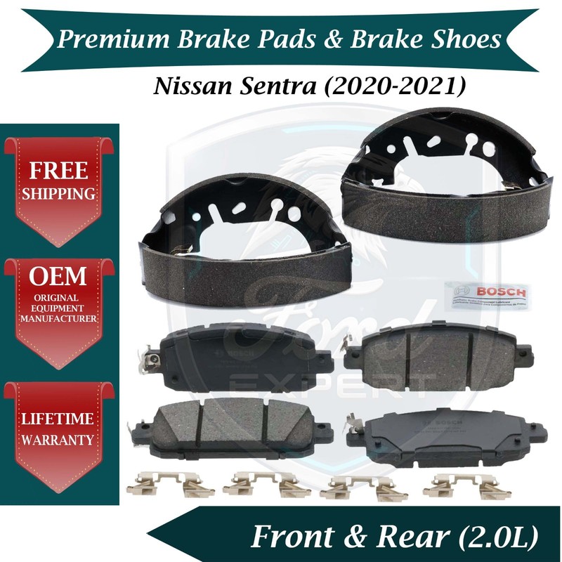 Bosch OEM Front Pads & Rear Shoes For 2020-2021 Nissan Sentra 10 Year Warranty