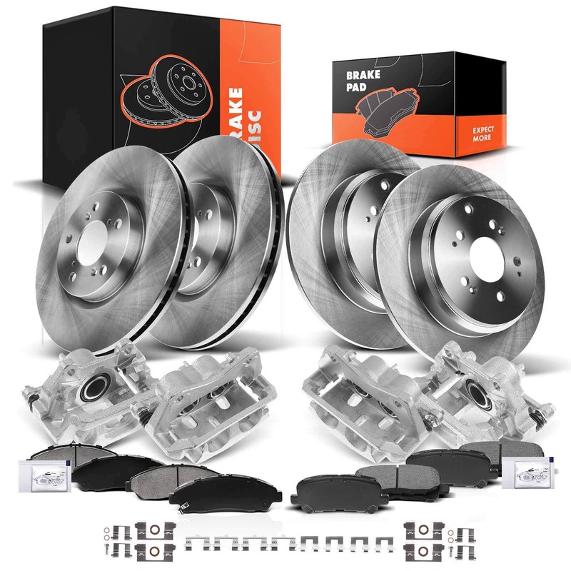 16x Front & Rear Disc Rotor & Ceramic Brake Pad + Brake Caliper for Honda Pilot