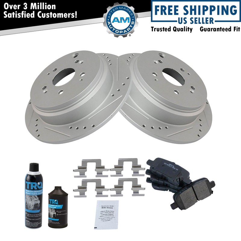 Rear Performance Drilled Slotted Brake Rotor & Metallic Pad Kit w/Chemicals