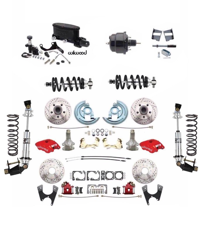 1964-72 A Body Disc Brake Kit RED Wilwood Caliper Aldan American Adjustable Coil