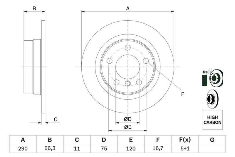 BOSCH 0986479043 Brake Disc Rear Solid 290mm Outer Ø Fits BMW 1 Series 2 Series gallery