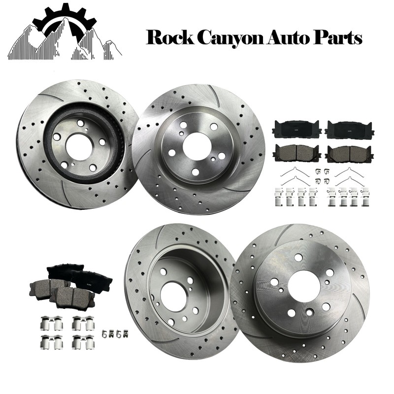 Front & Rear Drilled Brake Rotors + Pads Kits for 2013-2017 Toyota Camry Avalon