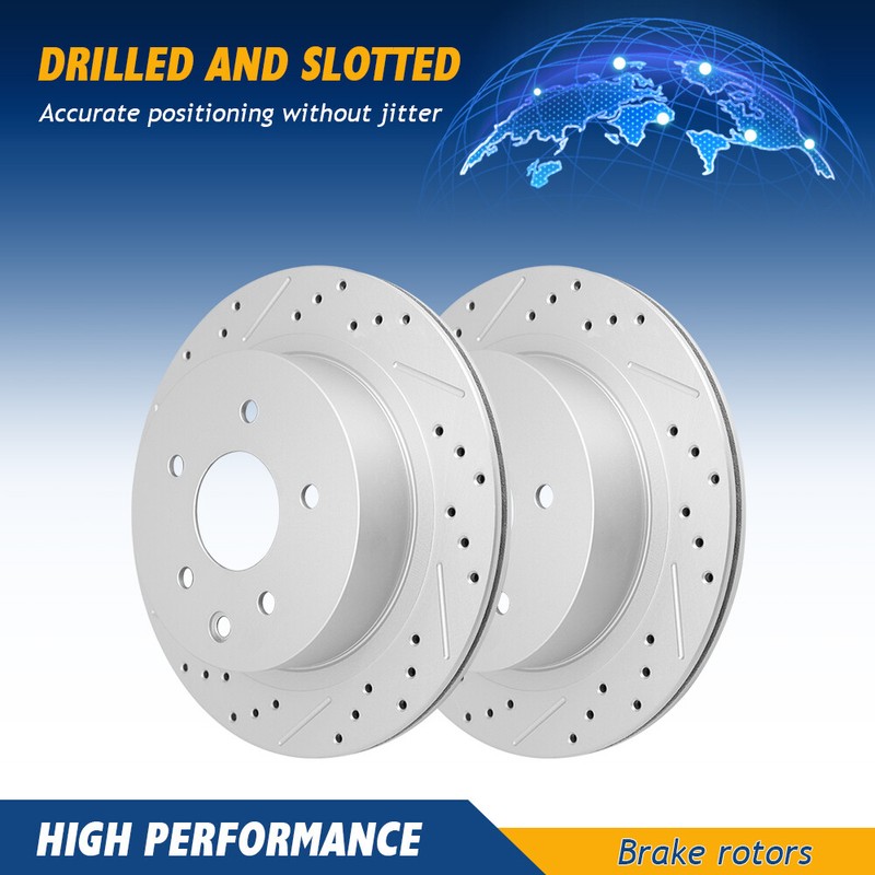 Front & Rear Drilled Slotted Rotors & Ceramic Pads For 2008 - 2013 Nissan Rogue gallery