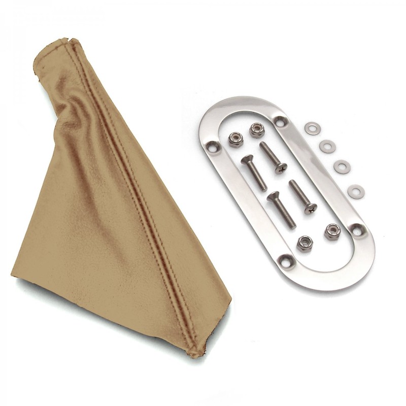 Tan Horizontal Shift or Emergency Brake Boot with Silver Oval Beauty Trim Ring gallery