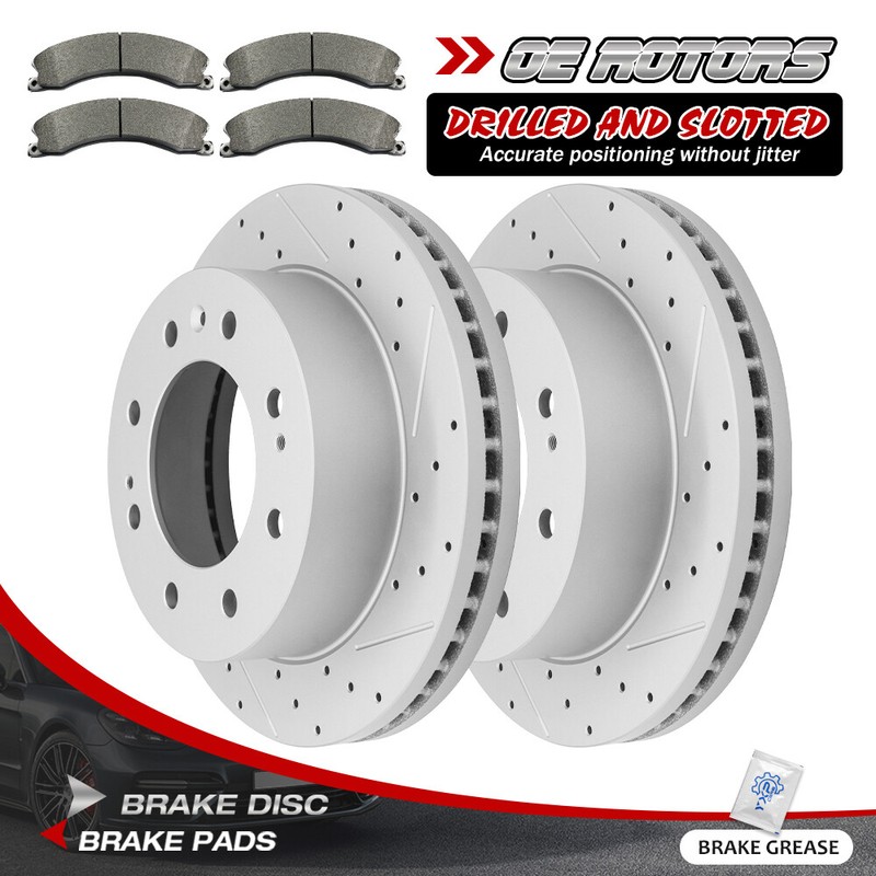 Rotors + Brake Pads for Front Drilled Chevy Silverado 2500HD GMC Sierra 3500HD