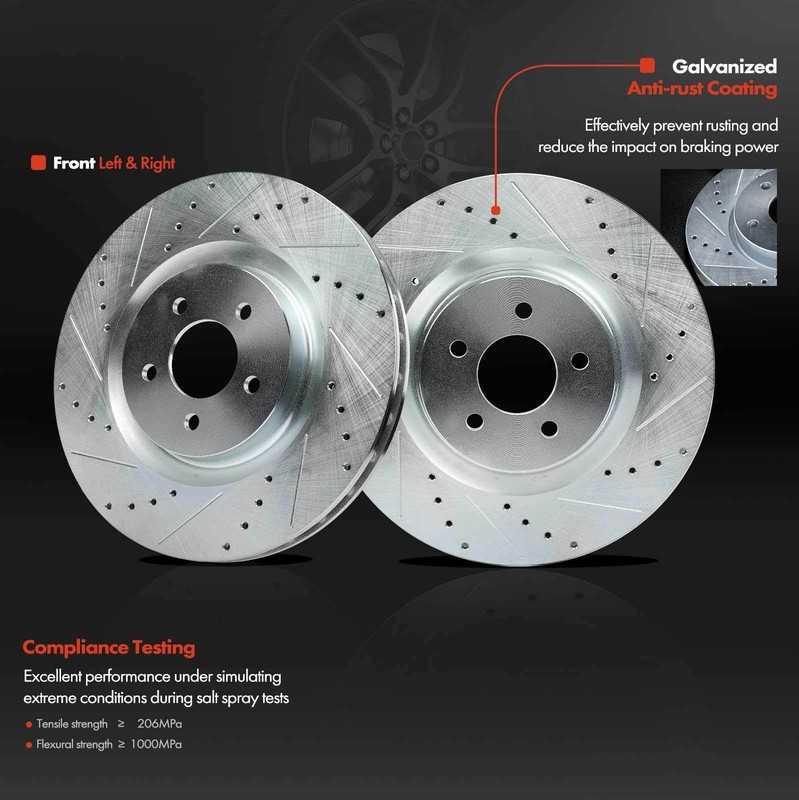 Drilled Brake Rotor & Ceramic Brake Pads for Ford Mustang 2007-2014 Front Side gallery