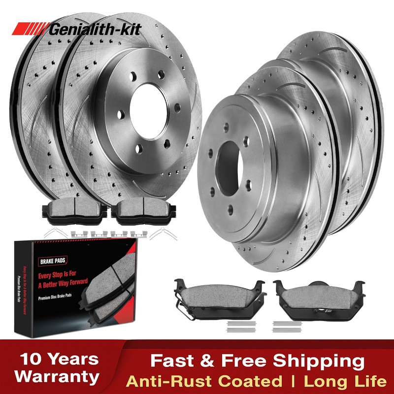4WD Front Rear Drilled Rotors Brake Pads for Ford F-150 2006-08 Lincoln Mark LT