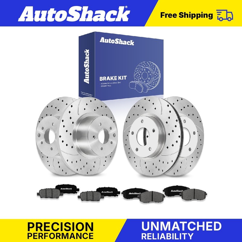 Front Rear Drilled Slotted Brake Rotors Premium Pads for Nissan, Sentra 17-19