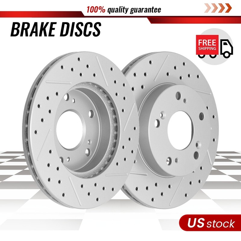 Front Drilled and Slotted Brake Rotors for Acura RSX 2004-2011 Honda Civic CR-Z