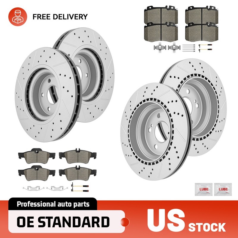 Front Rear Drilled Rotors+Brake Pads for 2007-2009 Mercedes-Benz CLS550 E550 RWD
