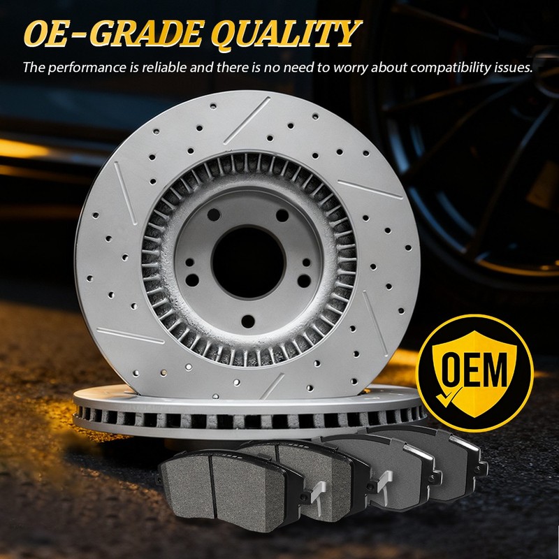 352mm Front 330mm Rear Drilled Rotor Ceramic Pads For 2019 Ford Mustang EcoBoost gallery