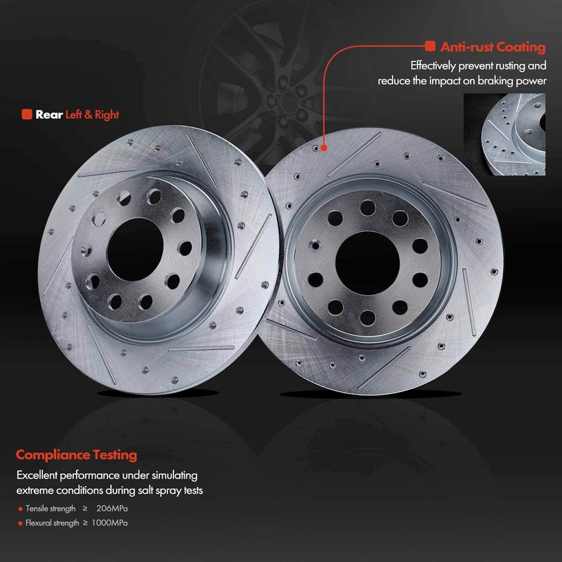 2x Rear Side Drilled Brake Rotors for Audi A3 A3 Quattro Q3 Volkswagen CC Passat gallery