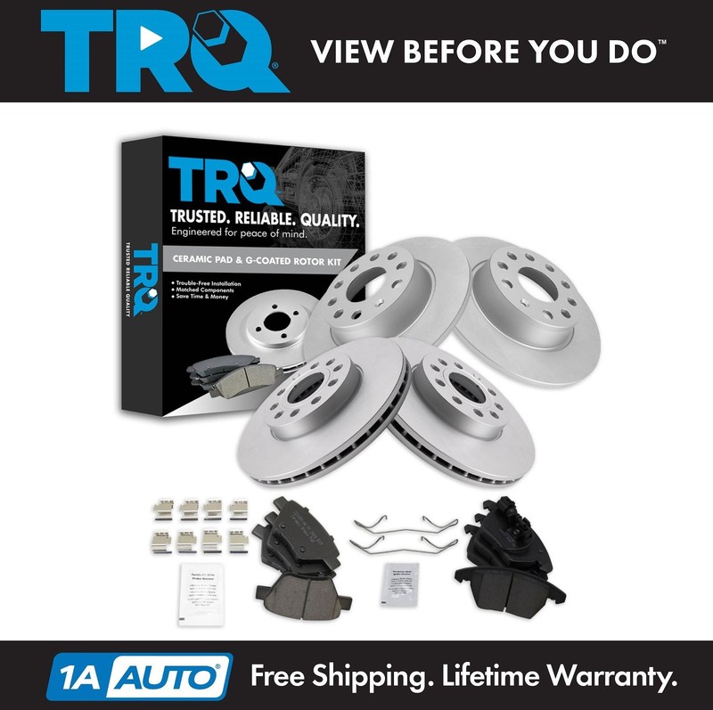 TRQ Front & Rear Ceramic Brake Pad & Coated Rotor Disc Kit for VW Jetta Golf