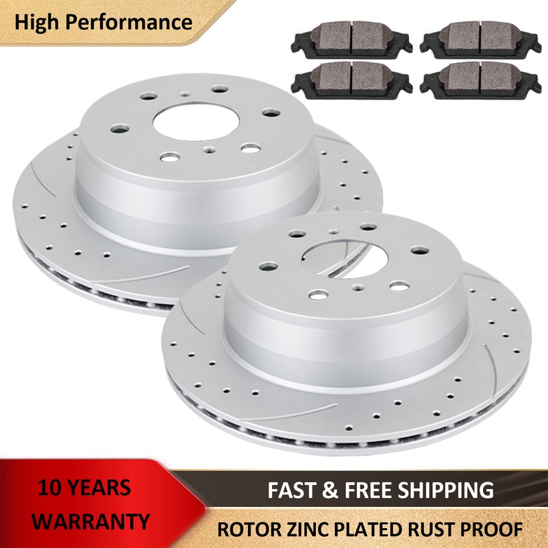 Rear Drilled Rotors Brake Pads Kit for Chevy Express Silverado GMC Sierra 1500
