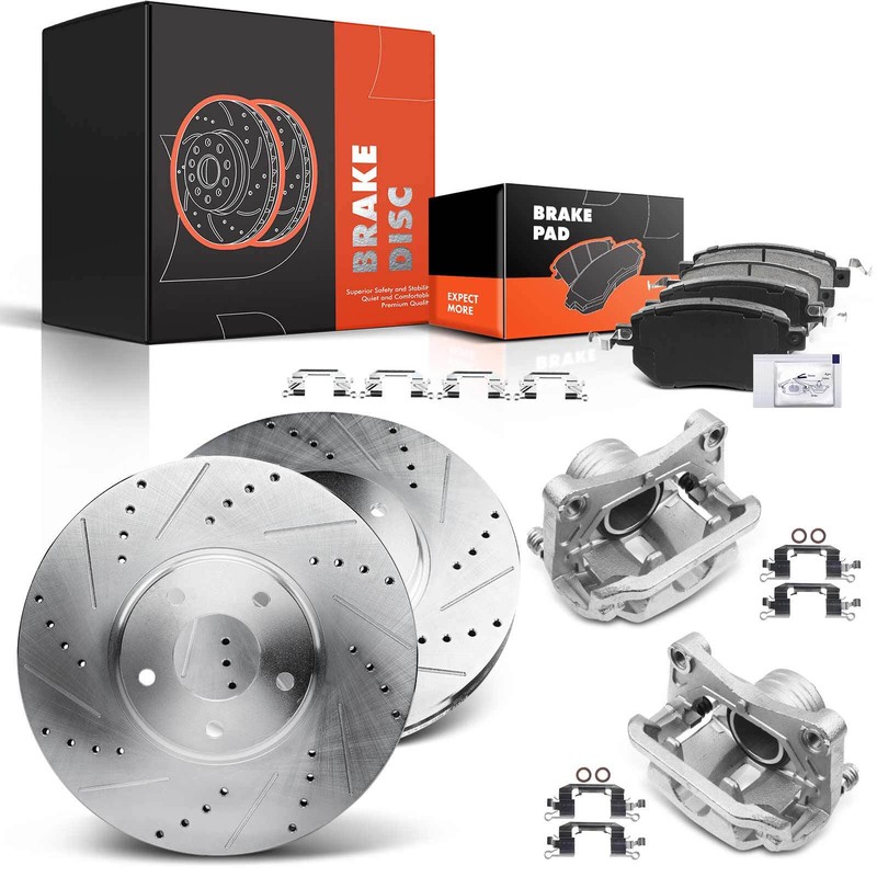 Front Drilled Brake Rotors & Ceramic Pads +Calipers for Nissan Murano 05-12 3.5L