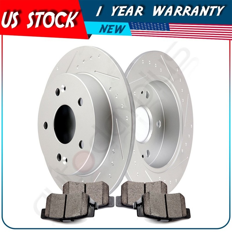 Rear Slot Brake Discs Rotors And Ceramic Pads For Honda Civic Sedan Prelude ILX gallery