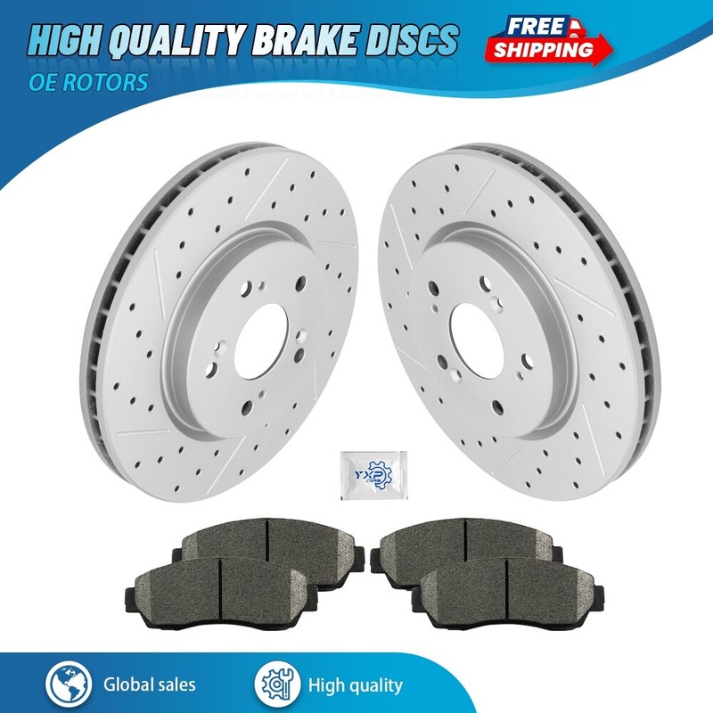 AWD Front Drilled Slotted Rotors & Ceramic Brake Pads for Honda CR-V Crosstour