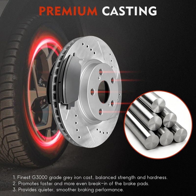 Front & Rear Drilled Slotted Brake Rotors And Pads For Dodge Ram 1500 2500 3500 gallery