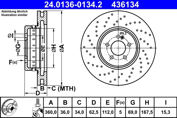 ATE 24.0136-0134.2 Brake Disc for Mercedes-Benz