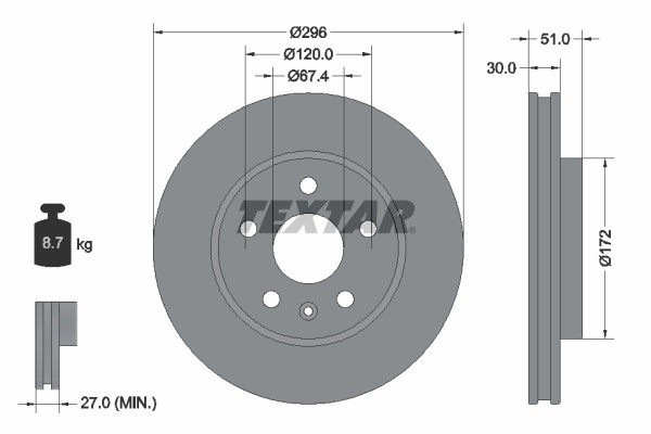 Textar 92186905 Brake Disc for, Buick, Buick (SGM), Chevrolet, Chevrolet (SGM), Hold