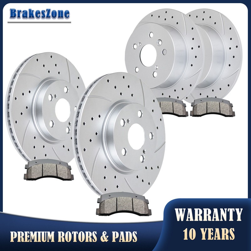 296mm Front 281mm Rear Brake Rotors Pads for Toyota Camry Lexus ES350 Drilled