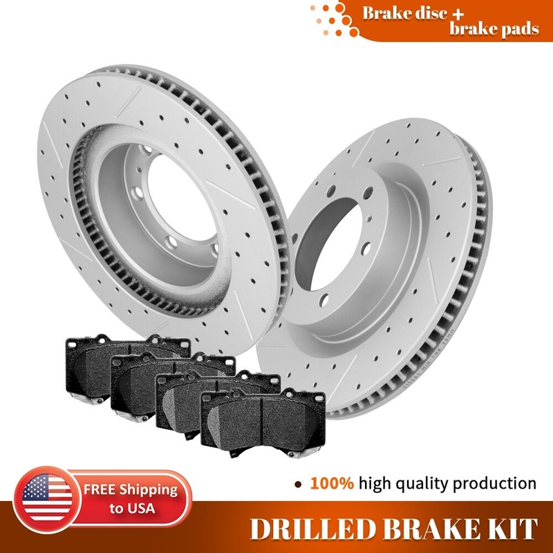 Front Drilled Rotors Ceramic Brake Pads for 2010-2023 Toyota 4Runner Lexus GX460