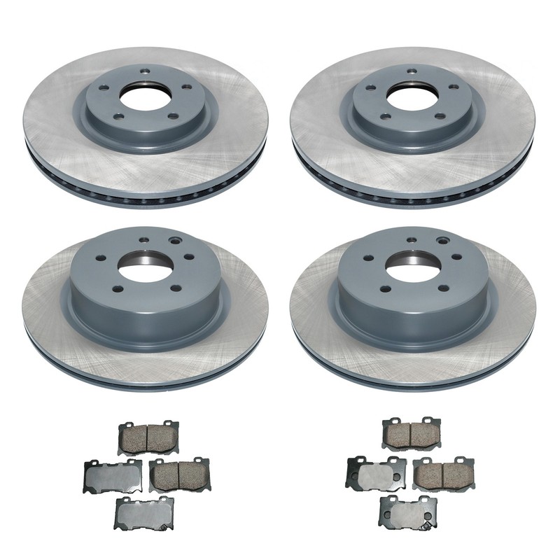 DuraGo Front Rear Rotor Akebono ProACT Ceramic Brake Pad Kit for 370Z 3.7 V6 RWD