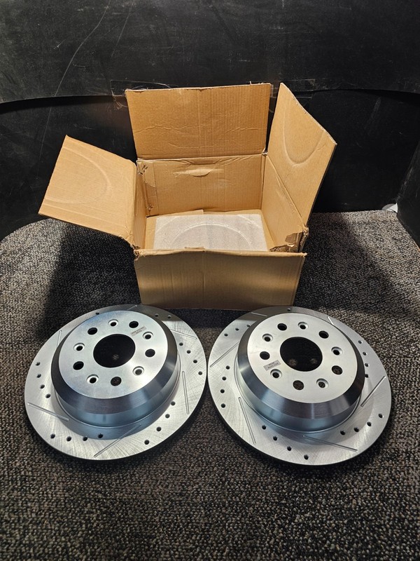 (QTY 2) PowerStop AR8389XL AR8389XR Rear Drilled and Slotted Brake Rotors