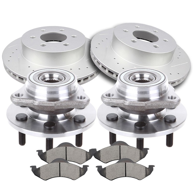 Front Drilled Brake Rotors Ceramic Pads & Wheel Hub Bearings For 1997-2002 Dodge